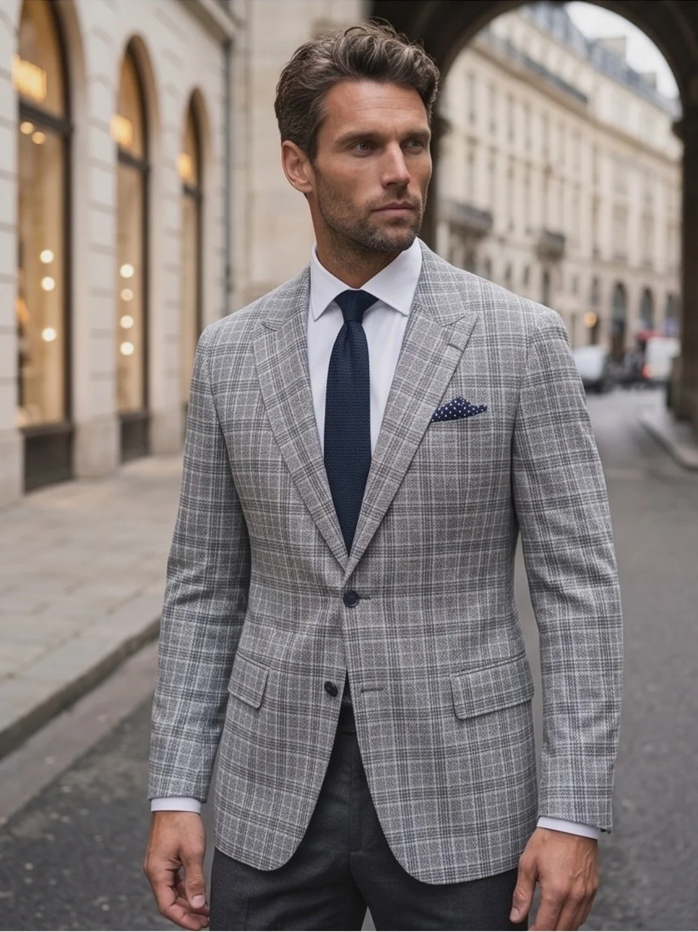 Stafford Gray Windowpane Sport Coat with Navy Accents